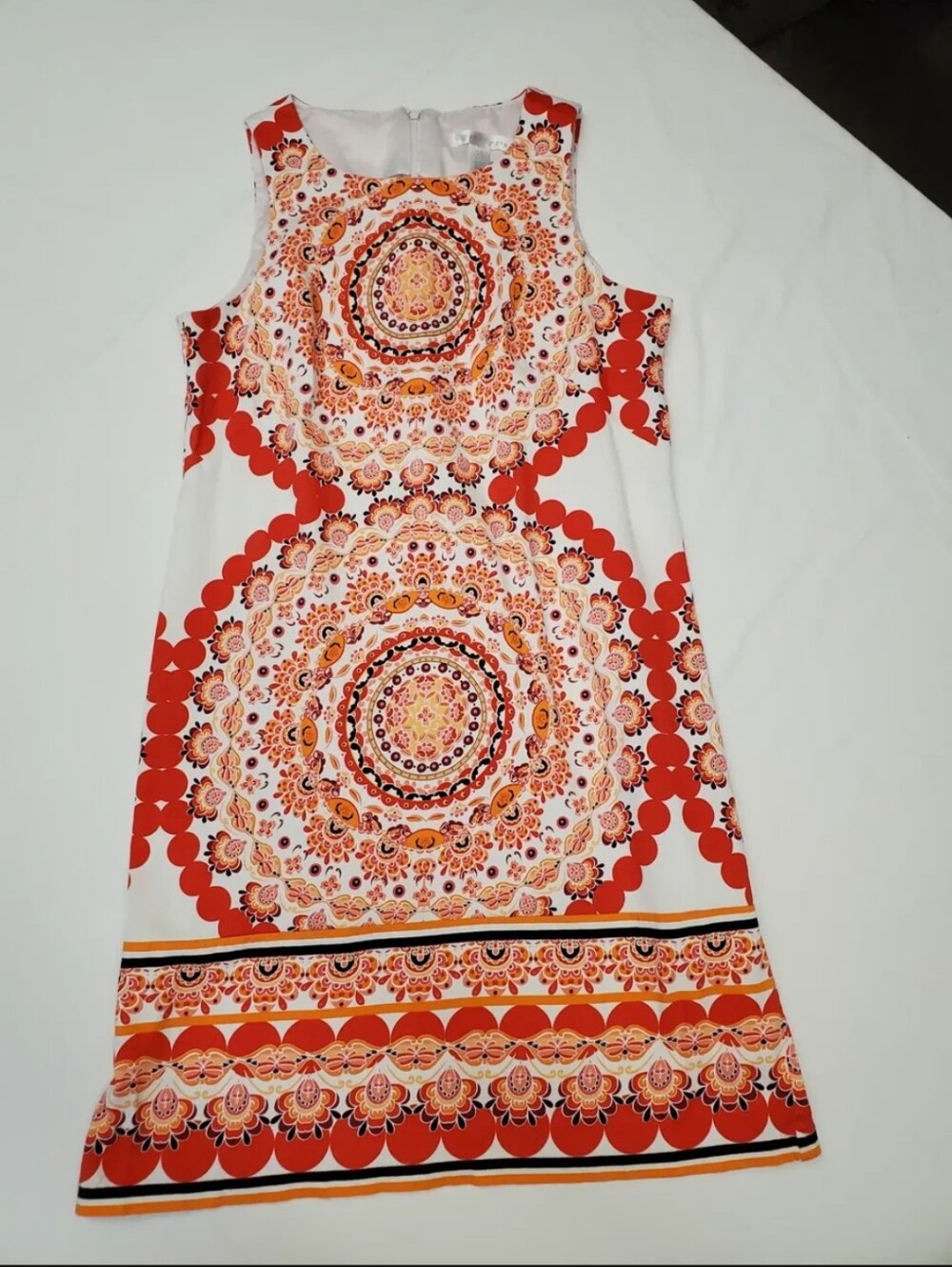London Times Orange Pink Paisley Medallion Sleeveless Shift Dress Size 2